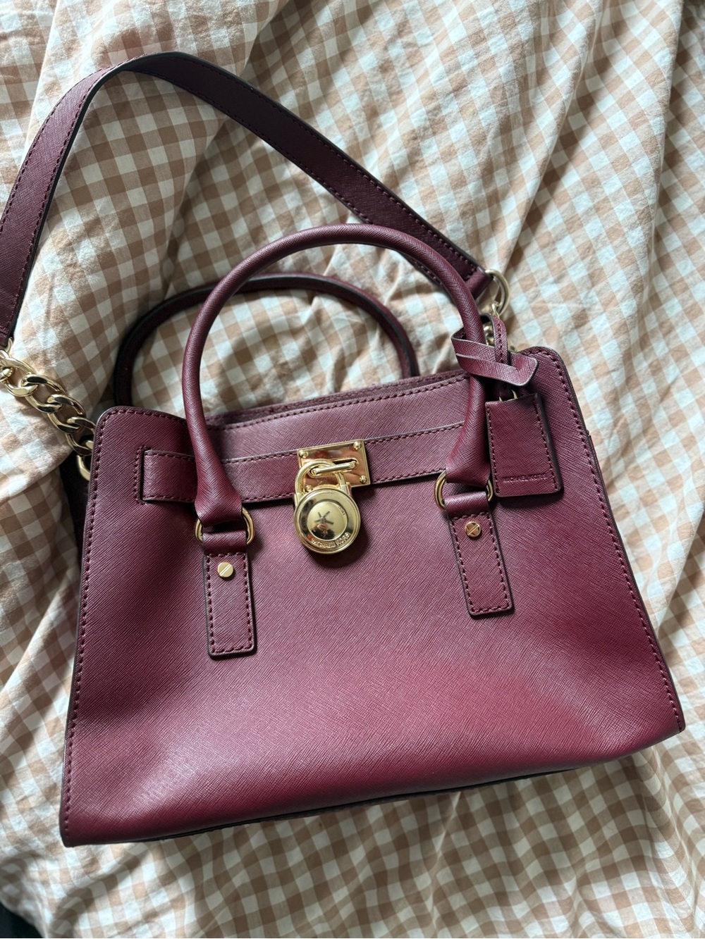 Michael Kors Satchel Handbag Wine Red with Gold Hardware